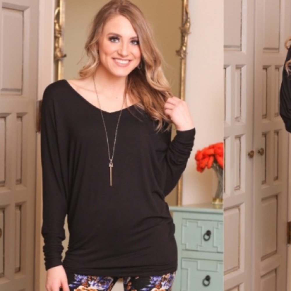 Black V Neck Dolman Tunic Top NWT
